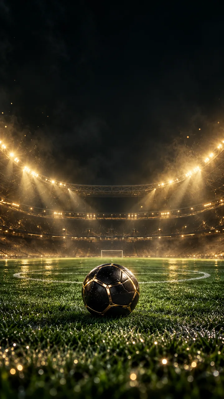 ملعب مضاء وكرة قدم على العشب